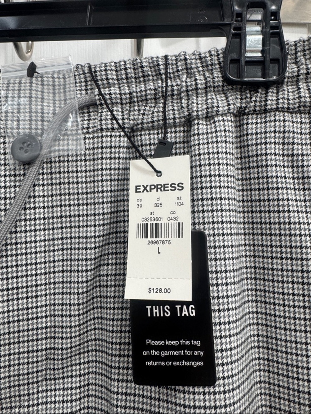 Express Men's Gray Checked Drawstring Pants - Picture 2 of 5
